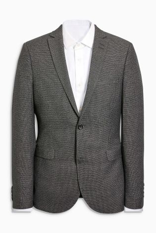 Grey Textured Skinny Fit Suit Jacket